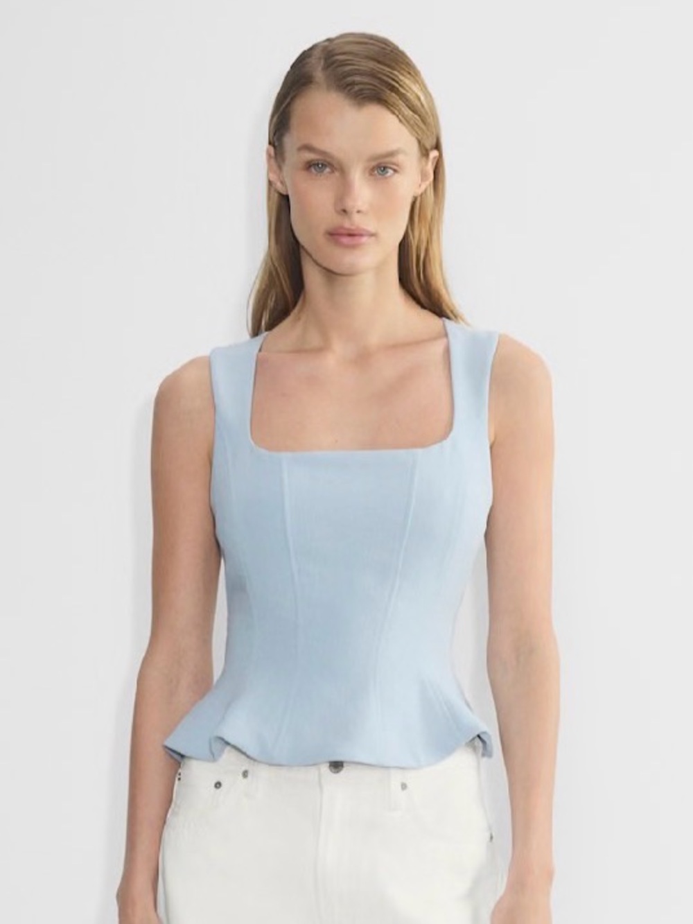 Aritzia Crepe Blue Peplum Top Sz XS